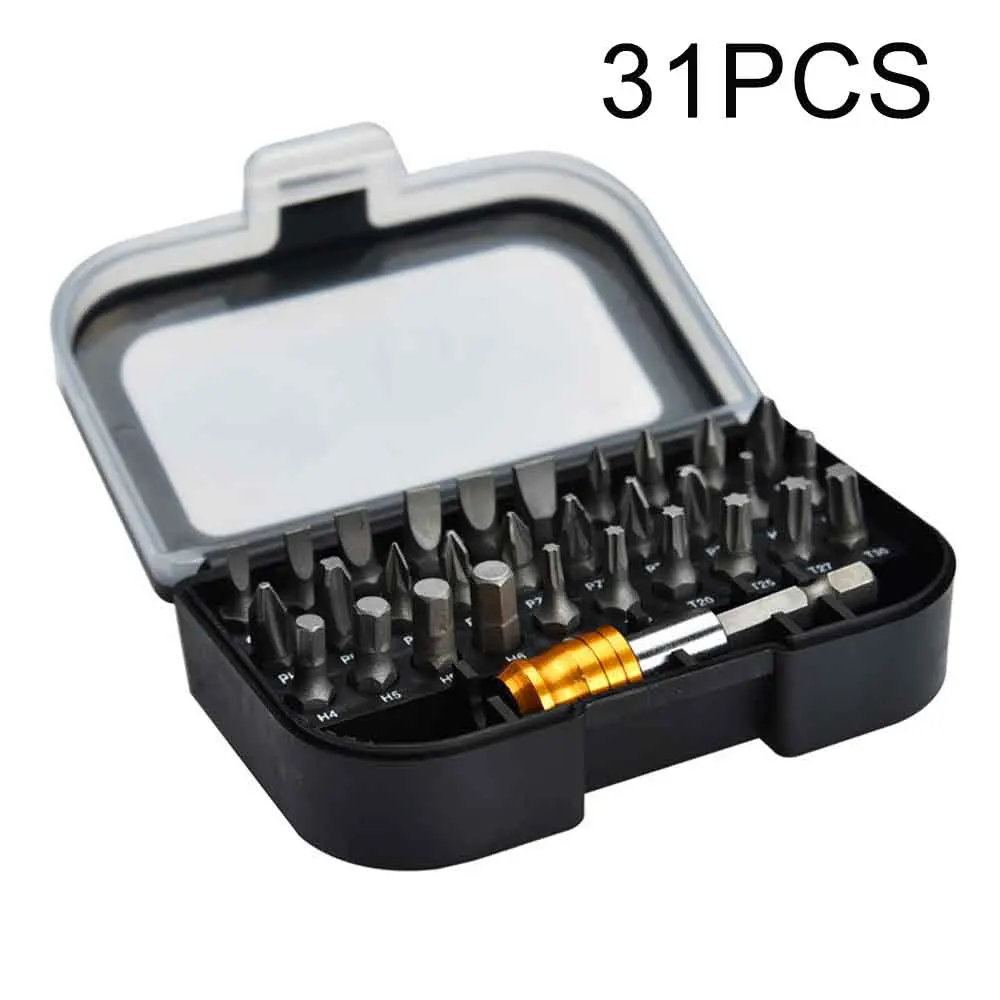 30pcs Screwdriver Bit Set With Hex Magnetic Holder Cross Slotted Hex Head Pozi Driver Bits Quick Release Connector Complete Tool hi spec 126pc 1 4 drive socket set metric auto repair hand tool set with quick release ratchet socket wrench screwdriver bit set