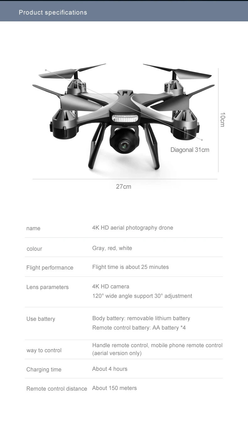 KBDFA JC801 Drone, 4k hd aerial photography drone colour gray, red, white