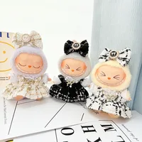 17cm Labubu Doll Clothes Outfit Accessories Labubu Clothes Designer Black and White Plaid Dress Set DIY Mini Dolls Clothing Gift 1