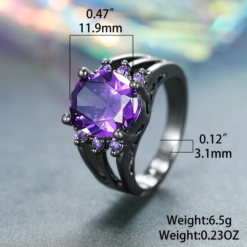 Elegant Female Purple Zircon Stone Engagement Ring Black Gold Color Wedding Jewelry For Women