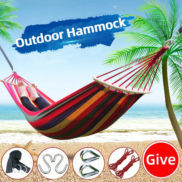 Double Cotton Canvas Hammock 260*150cm Upgraded Thickened Hammock with Two Anti Roll Outdoor Portable Camping Hammocks 1
