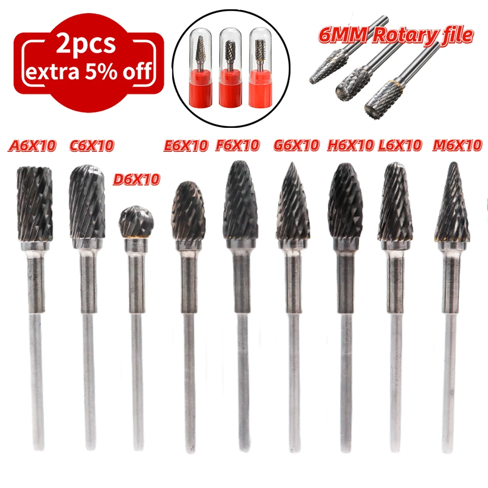 1set6mmADFCGHMLCarbideBurrBitsCNCCarvingShankCuttingRotary