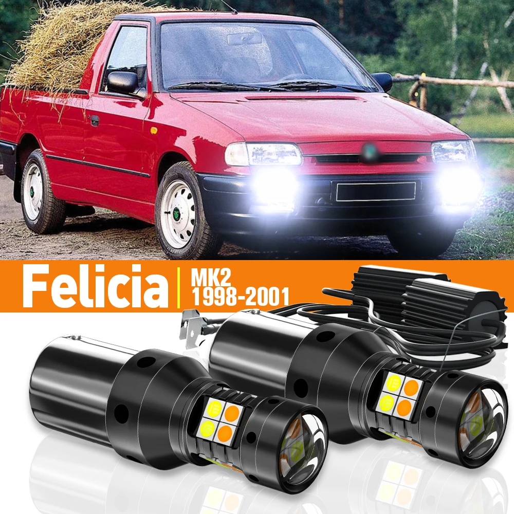2pcs LED Dual Mode Turn Signal+Daytime Running Light DRL For Skoda Felicia  MK2 1998-2001 1999 2000 Accessories Canbus