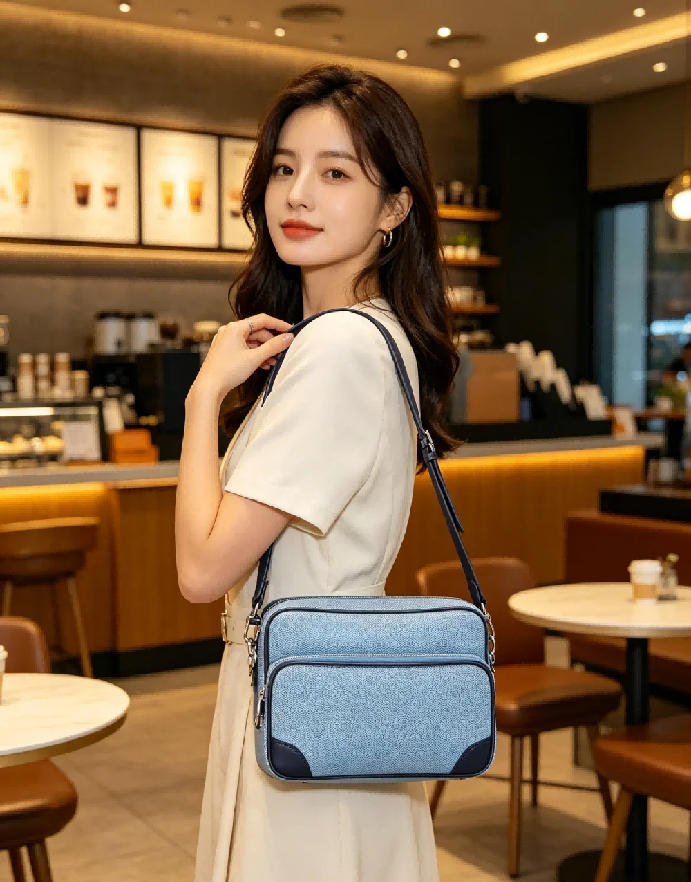 Stylish Crossbody Bag for Women Leather Messenger Bag, Versatile Shoulder Bag with Adjustable Geometric Pattern Design Strap