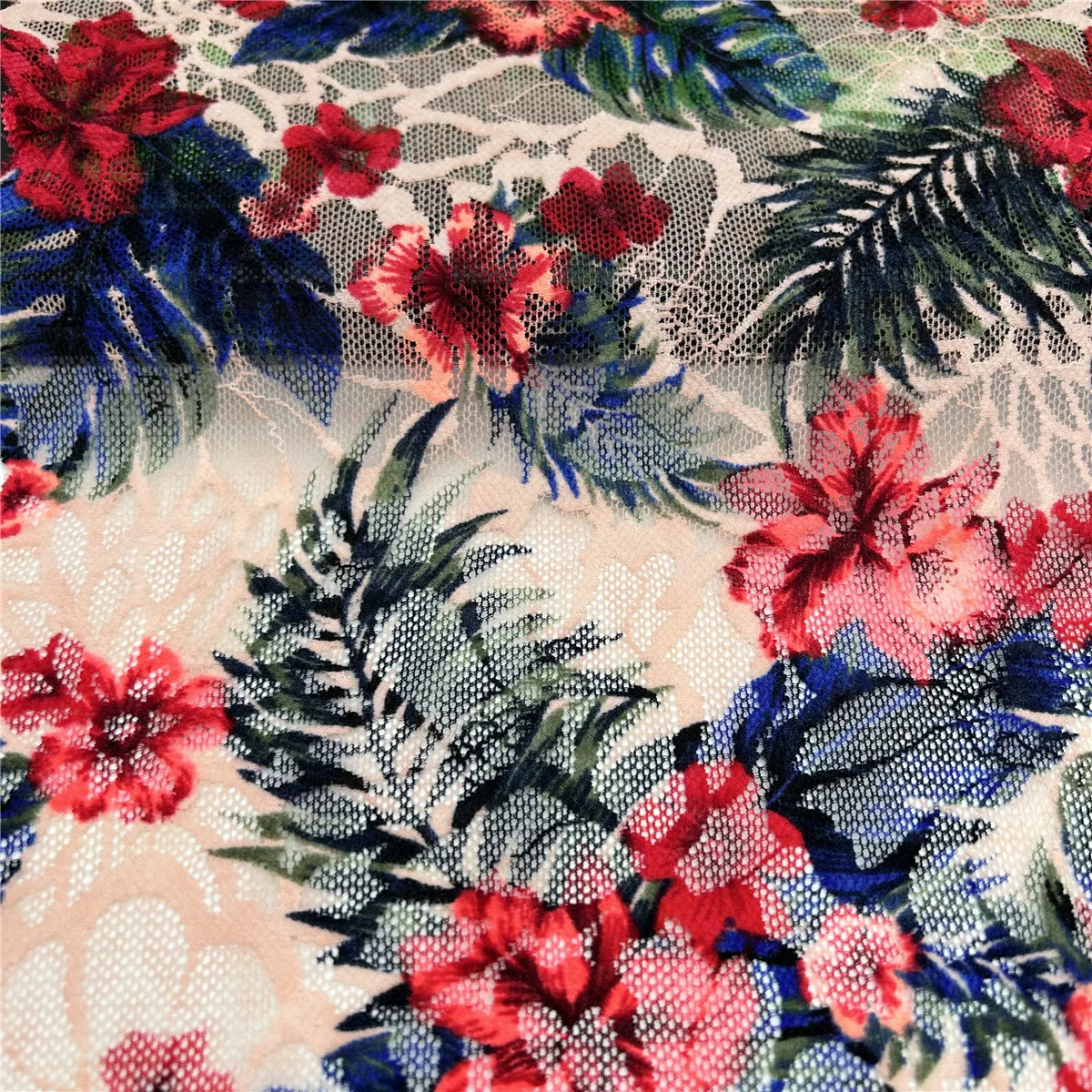 3y/lot W 23cm Printed Red Flower And Leaf Elastic Stretch Lace Trim Skirt Hem Underwear Sewing Craft DIY Lingerie Fabrics Lace 3