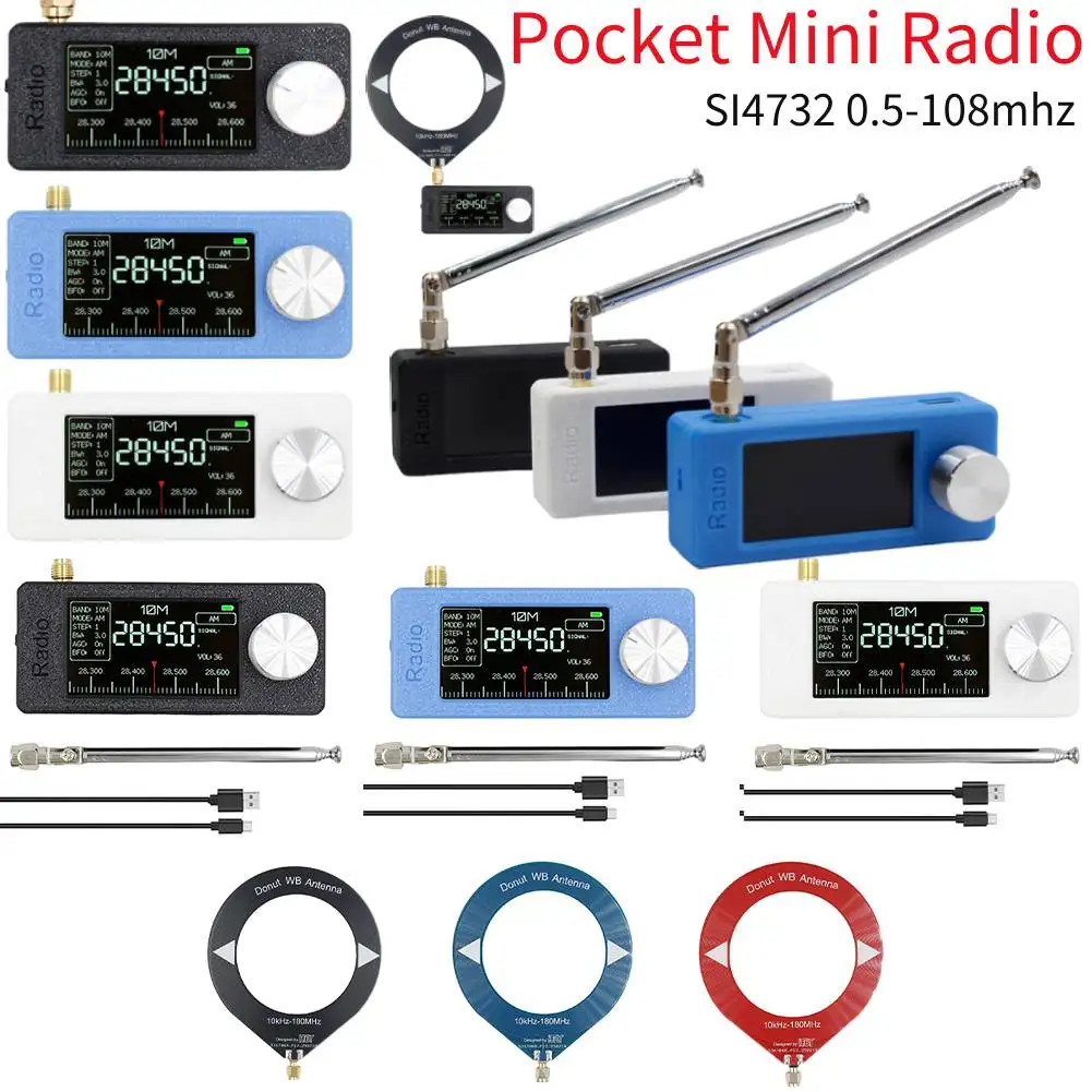 SI4732 0.5-108mhz Portable Radio LSB USB AM FM All Band Radio Receiver with 2pcs Antenna HF SW MW VHF Radio Pocket Mini Radio