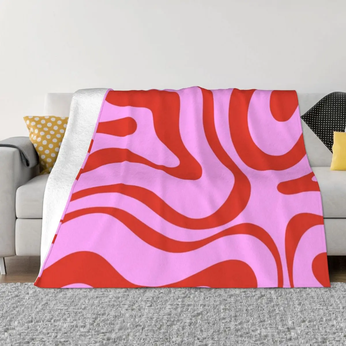 

Modern Retro Liquid Swirl Abstract Pattern Square Red and Pink Throw Blanket Nap Camping Winter beds Blankets