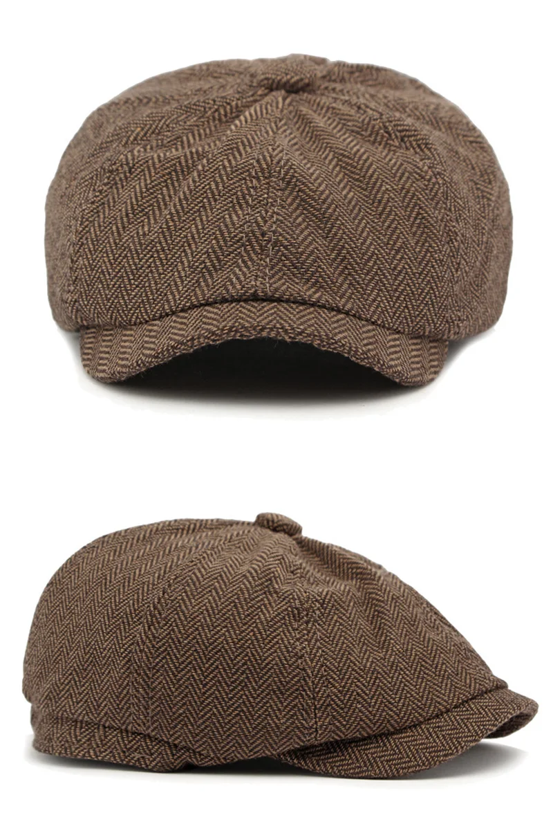 Twill flache Kappe für Männer Frauen Fischgräten muster Zeitungs jungen Kappen britischen Stil achteckigen Hut solide grün rot Detektiv Cabbie Baskenmütze Hut – Detail 14