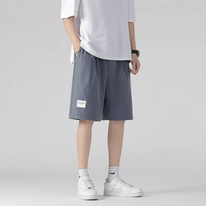 

Men Summer Thin Style Straight Cylinder Loose Large Size Ice Shreds Casual Solid Color Breathable Affordable All-match Shorts