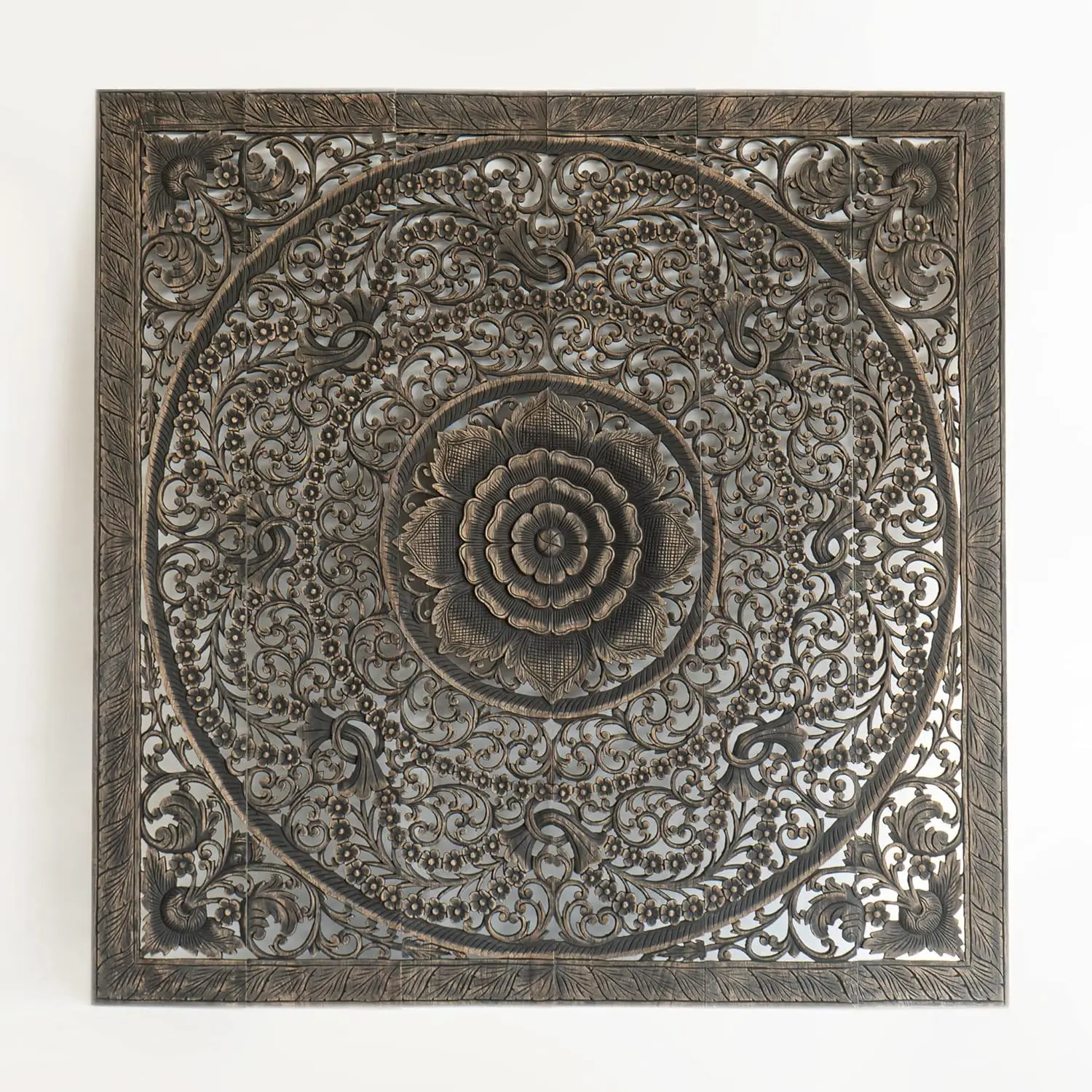 

Handcrafted Panels Headboard Black Wash Carved Wood Furniture Décor Wall Art Hanging 72 Inches