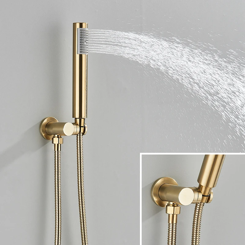 Quyanre Brushed Gold Shower Faucets Set Rainfall Shower System Concealed Hot Cold Water Mixer Tap Bathroom Round Faucet bathroom shower faucet set bathroom faucet