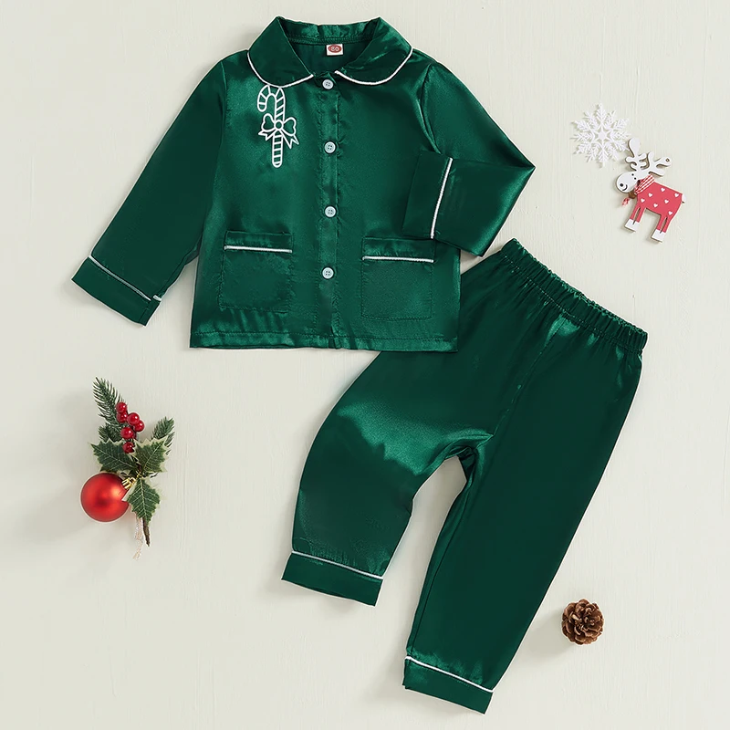 1-5Years Kids Boys Girls Christmas Pajamas Set Candy Cane Print Long Sleeve Shirts Long Pants 2 Pieces Lounge wear Sleepwear