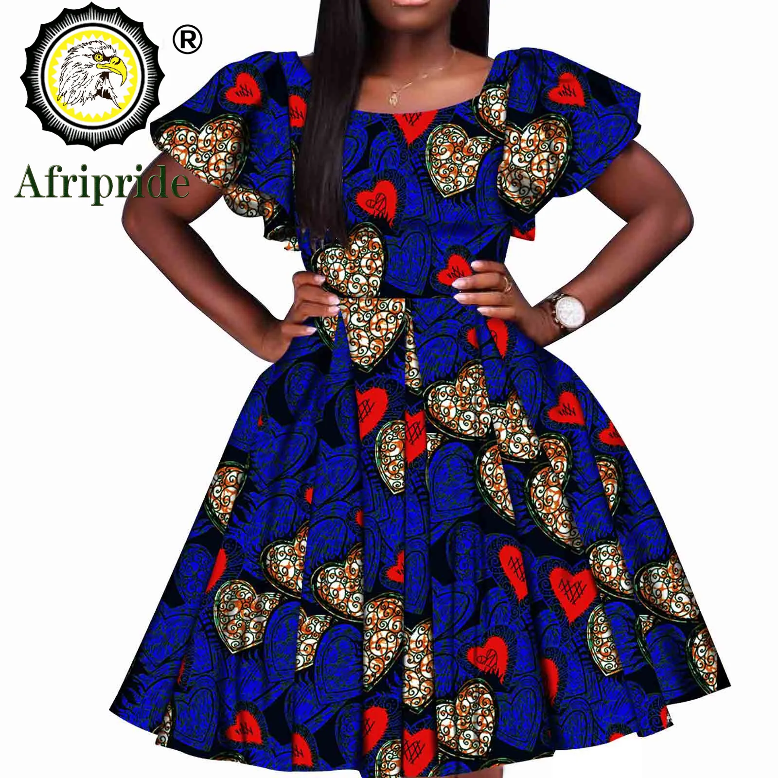 African Dresses for Women Vintage Polka Dot Dashiki Print Retro Spring Short Sleeve Plus Size Slim Fit