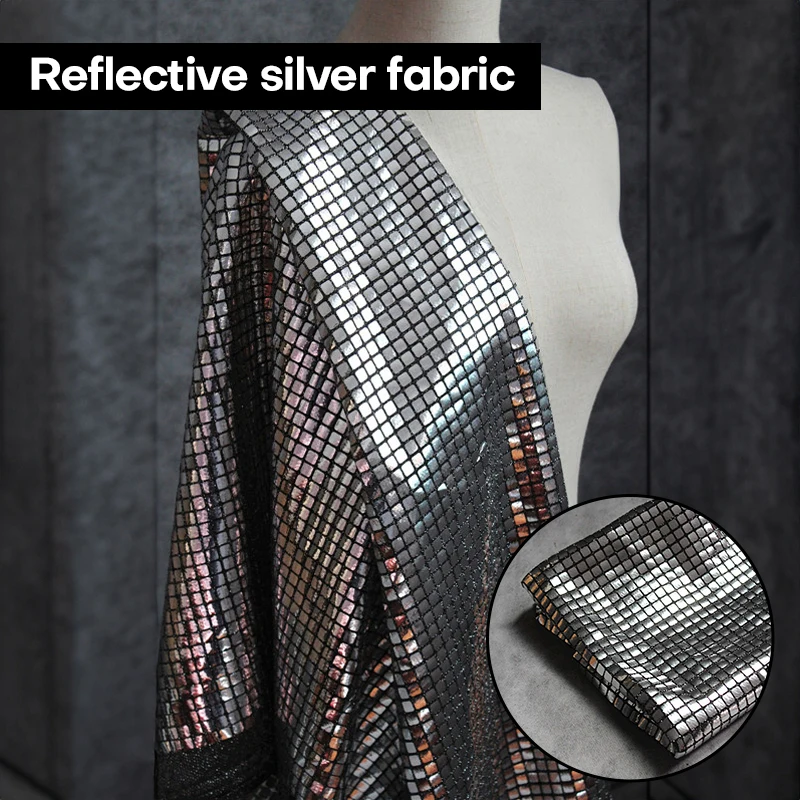 

Silver Reflective Sequined Fabric For DIY Party Stage Backgound Decor Skirts Dress Mesh Sequined Metallic Designer Fabric