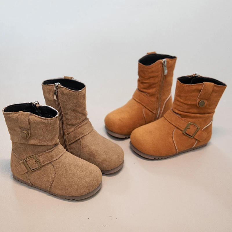 Leather Ankle Boots for Girls with Plush Lining