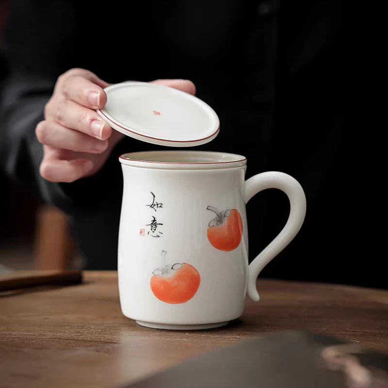 Chinese Style Ceramic Mugs, Home Personal Office Creative Teacup With Cover, Filtered Tea Water Separation, Tea Cups, 330ml, 1Pc