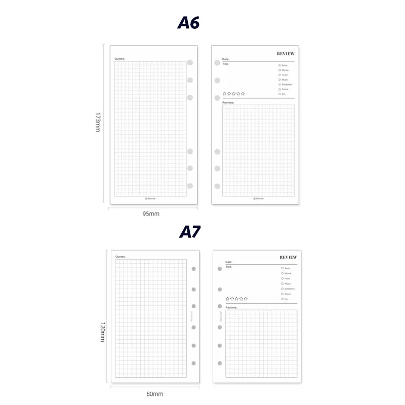 Fromthenon Minimalist Ledger Loose Leaf Paper 40 Sheets  A6A7 Inner Pages Reading Watching Notes Loose Leaf Replacement Core