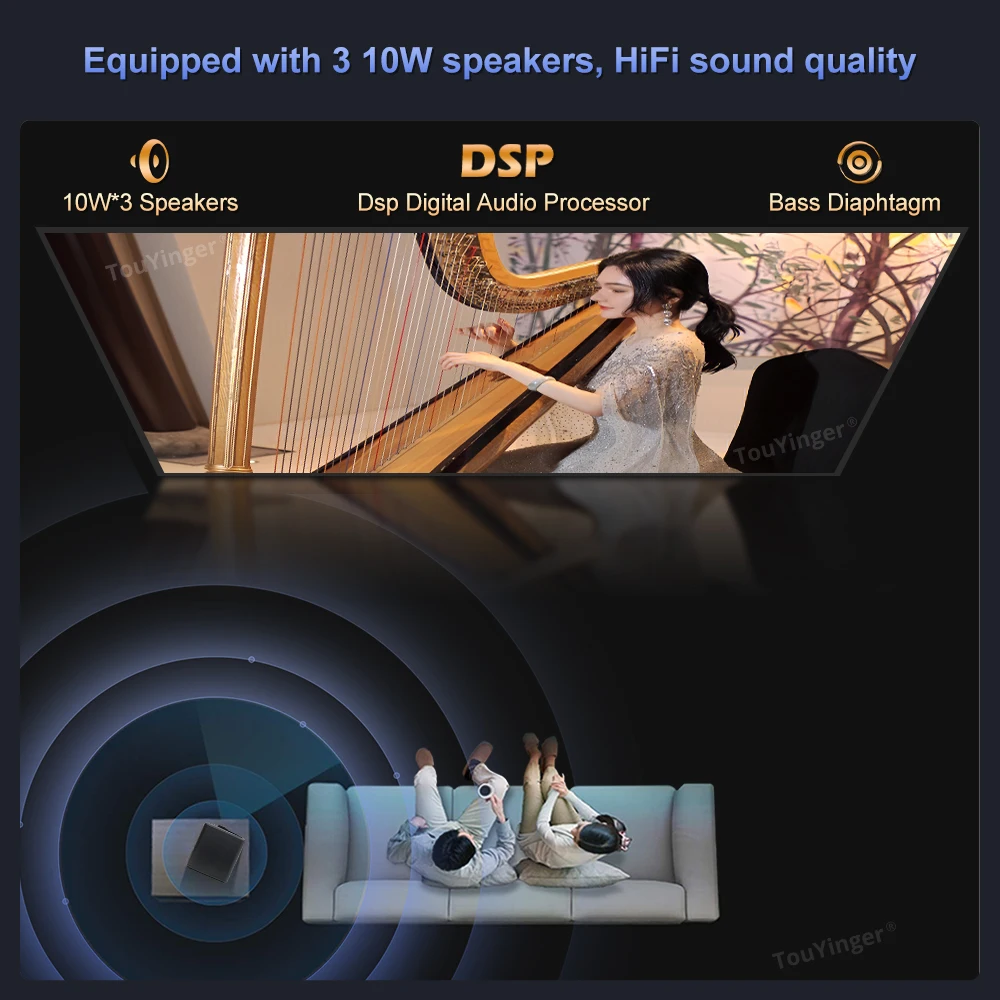 Touyinger Q12W pro Portable Projector 2800ANSI Full HD 4K Dual Screen Wifi Bluetooth Smart Home Theater