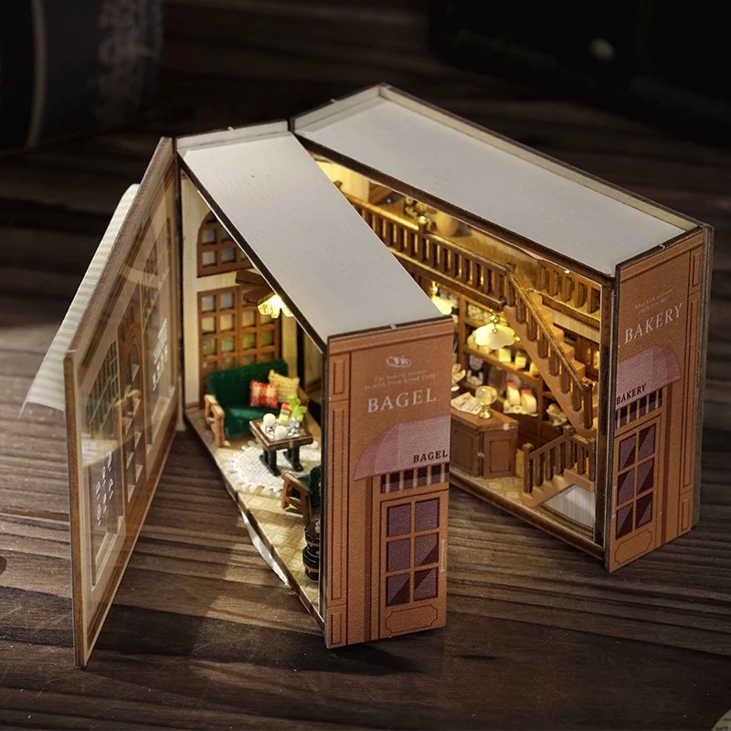 DIY Wooden Miniature Model Kit  Mini Box Coffee Bakery Store Casa Doll Houses 3D Puzzle Dollhouse With Furniture Friends Gifts 3
