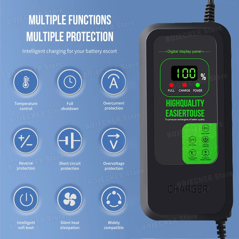 Advanced Digital Display Lithium Battery Charger with Cooling Fan - EU Plug