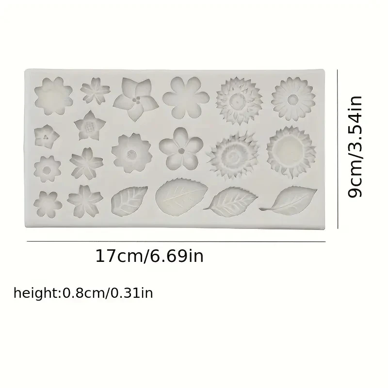 1pc Fondant Chocolate Silicone Mold with Rose, Leaf, Sunflower, and Small Daisy Flower ... - SKU FCSM2100 - UGI Packaging