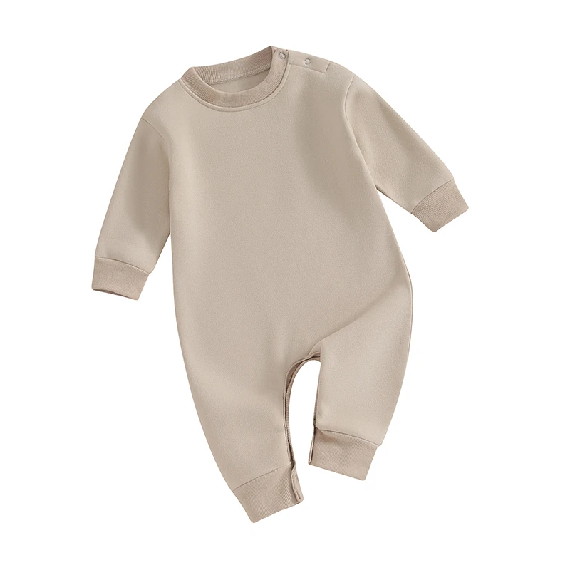 

Newborn Baby Boy Girl Clothes Solid Color Fleece Long Sleeve Jumpsuit Bodysuit Unisex Fall Winter Outfits