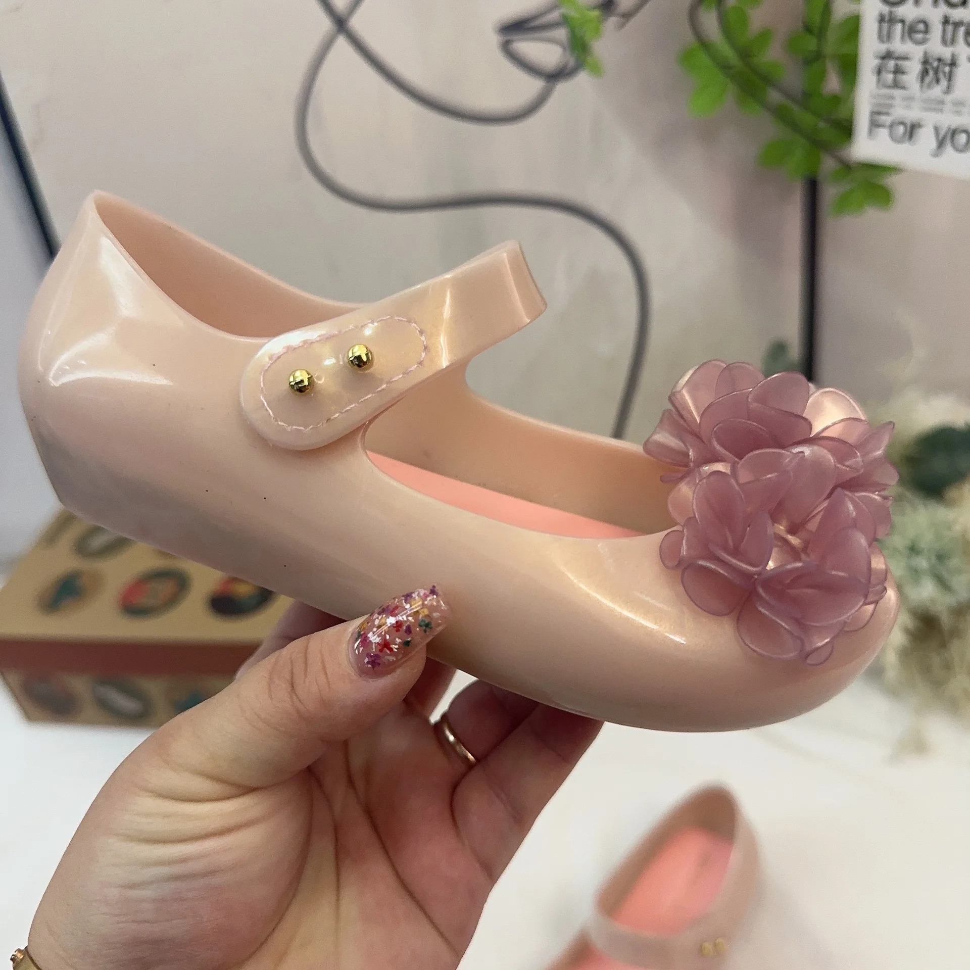 Mini Melissa 2024 New Girl Fashion Fabric Bowknot Jelly Shoes Children Summer Sandals Kids Soft Soled Princess Beach Shoes 2