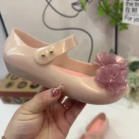 Mini Melissa 2024 New Girl Fashion Fabric Bowknot Jelly Shoes Children Summer Sandals Kids Soft Soled Princess Beach Shoes 2