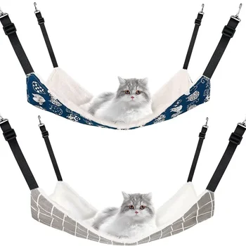 2Pcs Cat Hanging Hammock Reversible Soft Breathable Small Pet Cage Hammock Bed 2