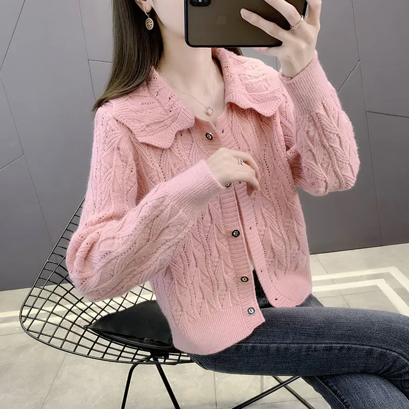 

Новинка 2024, женский свитер с лацканами на весну и осень, пальто, женский тонкий кардиган с длинным рукавом, куртки, женские свободные вязаные пальто Z441