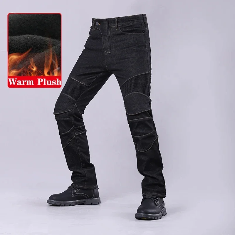 

Winter Autumn Motorcycle Jeans Plus Thick Plush Outdoor Riding Warm Windproof Anti-fall Winter Pants With Protective Gear