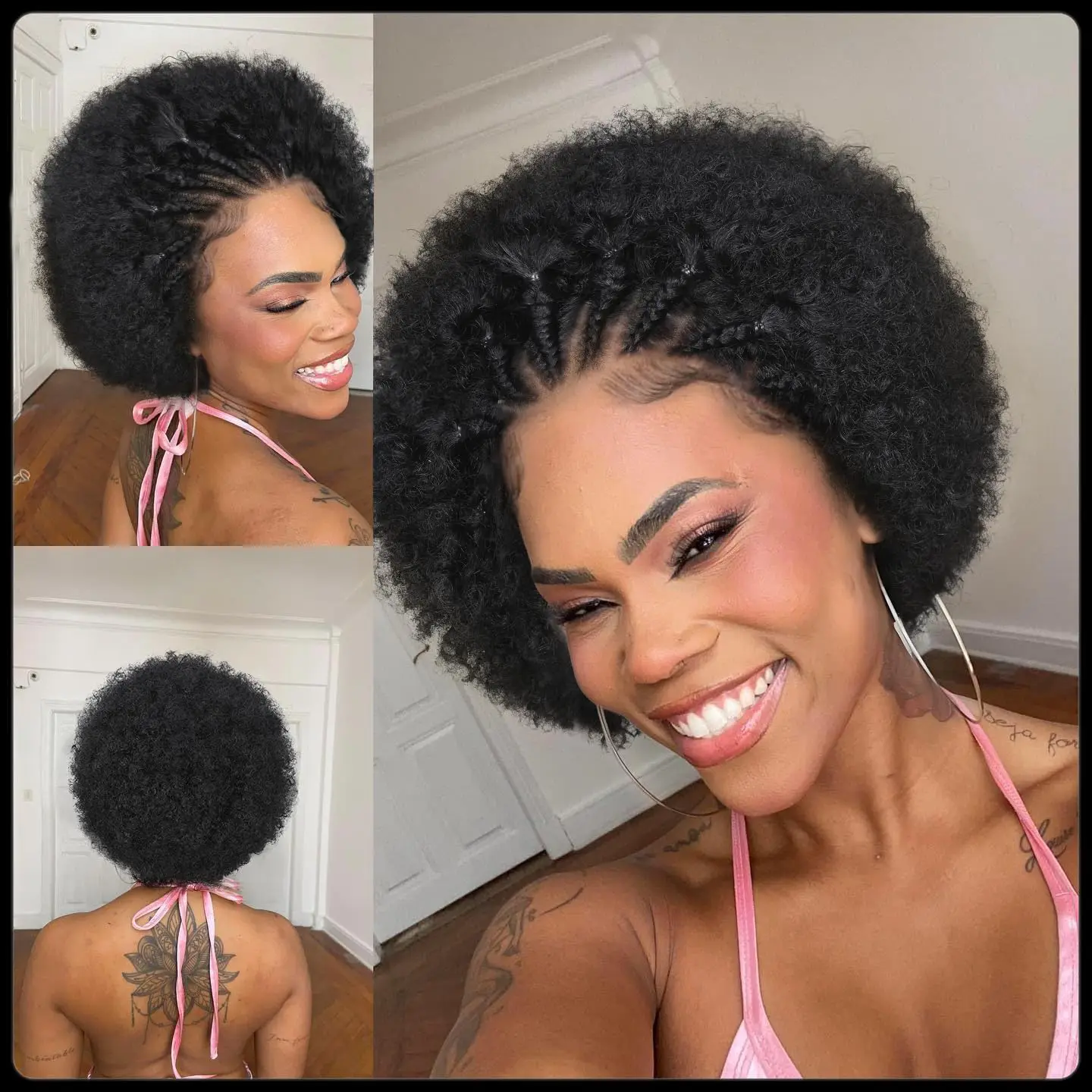Parrucche in pizzo 13x4 con capelli umani, parrucca afro intrecciata, parrucca afro riccia e voluminosa, parrucca afro intrecciata, parrucca afro voluminosa. - immagine 6