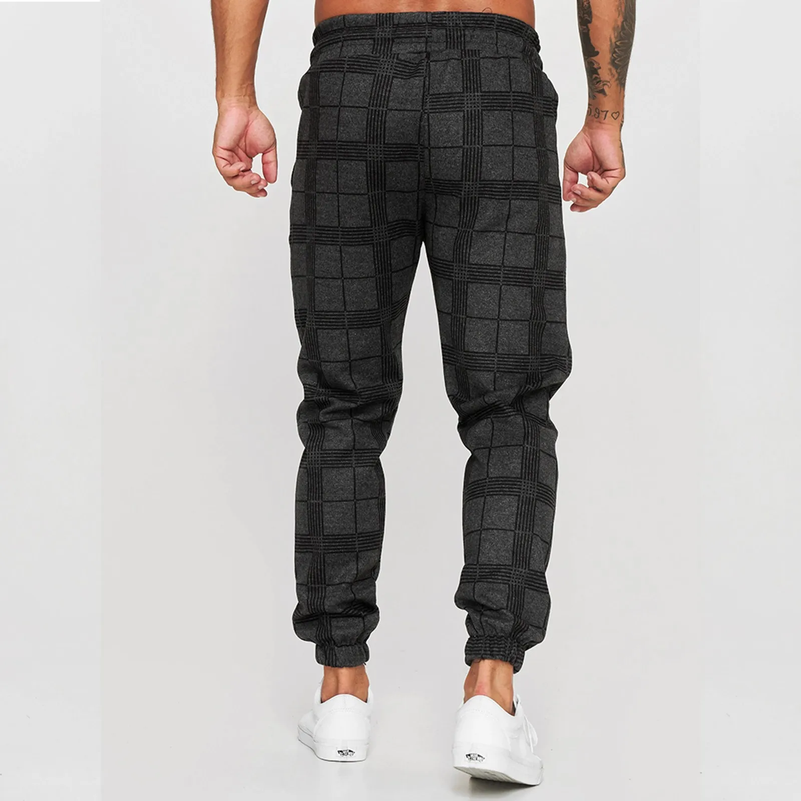 Mens New Streetwear Jogging White Plaid Pants Sweatpants Men Business Casual Trousers Vintage Straight Long Pants Pantalon Homme