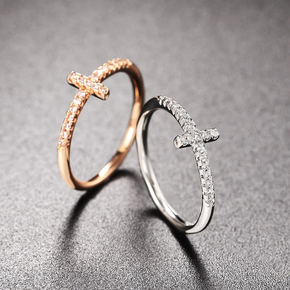 Personality Cross Thin Finger Ring Wedding Rings For Women Korean Fashion Micro Pave Crystal CZ Thumb Ring Jewelry Wedding Accessories Gift R715