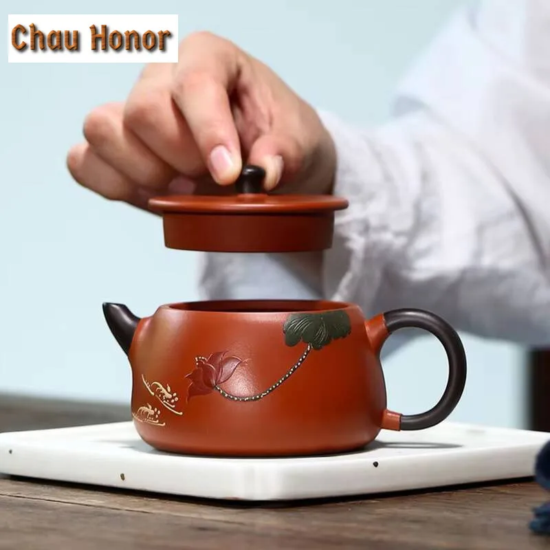 240ml Authentic Yixing Purple Clay Teapots Raw Ore Zhu Mud Stone Scoop Tea Pot Hand Painted Zisha Filter Kettle Home Tea Set
