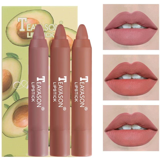 TEAYASON 3Pcs Set Matte Velvet Lipstick Pen Long Lasting Nude Lip