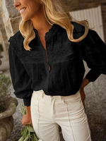 Printemps/été 2026 nouveautés vêtements pour femmes européennes et américaines Style de vacances couleur unie à lacets chemisier brodé 6