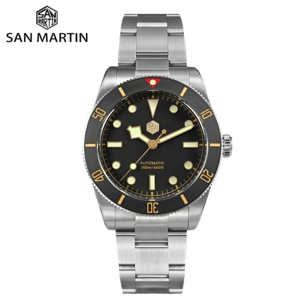 San Martin 37mm Matte Bezel NH35 BB54 Vintage Diving Watch For Men Automatic Quick Fly Adjust C3 BGW-X1 Lume 20ATM Reloj SN0138