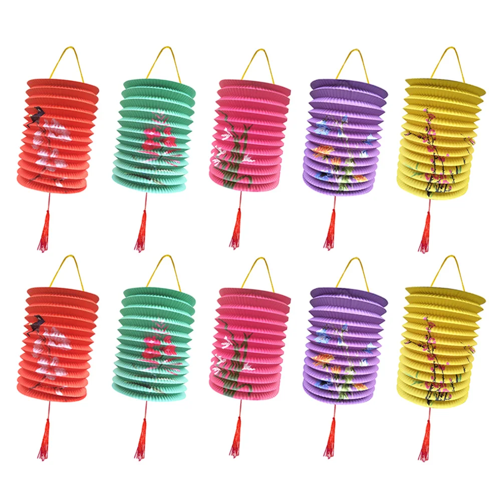 10pcs Portable Chinese Lanterns Organ Design Colored Paper Lantern Hanging Festival Lantern Party Supplies (Mixed Mid autumn