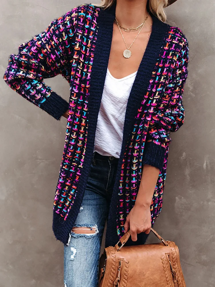 

Bohemian Plaid s Women Vintage Long Coat Female Jacket Knitwear Winter Slim Sweater Pockets