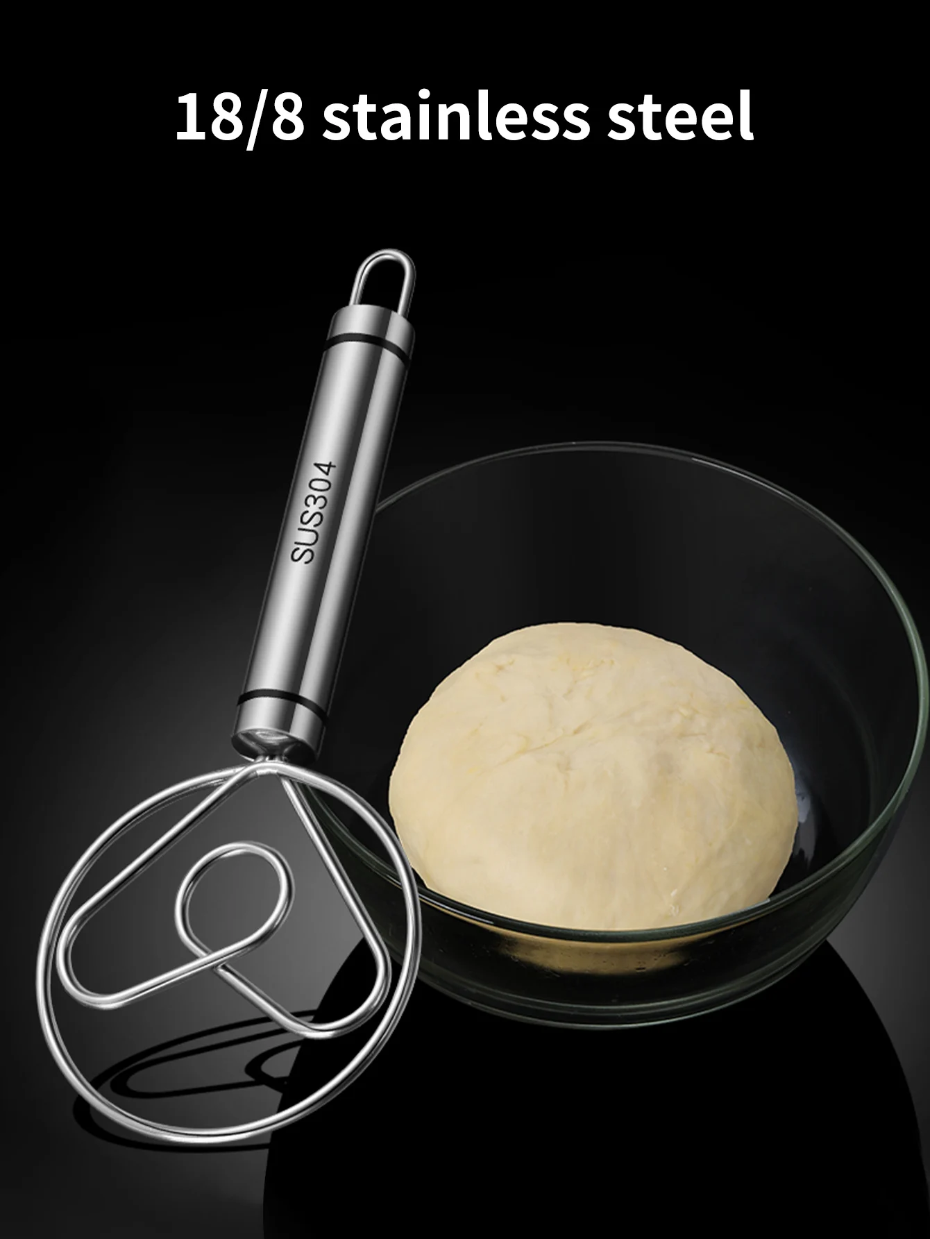 Dough Mixer Egg Beater Stainless Steel Egg Whisk Manual Hand Mixer Self Turning Stirrer Dough Bread Mixer