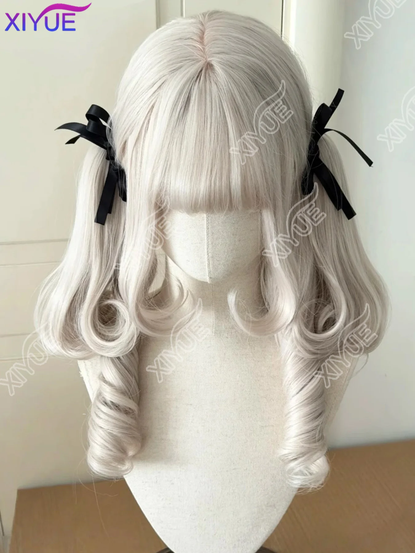 XY Lolita, a drooping eared rabbit Synthetic Lolita Curly Hair With Bangs silvery white Anime Wig Oberl Woman Party Cosplay Wig