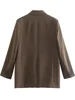 Women Fashion With Pockets Brown Single Button Blazer Vintage Notched Neck Long Sleeves Female Chic Lady Outfits 2