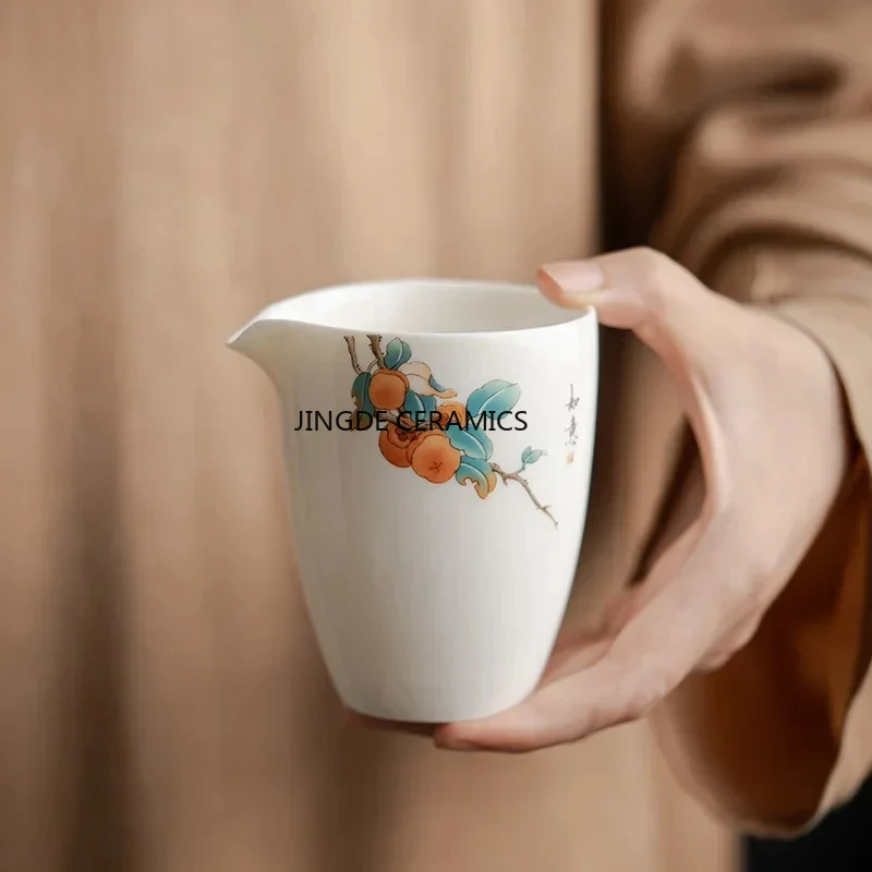 230ml Chinese Handmade Ceramic Fair Cup Cha Hai Hand Painted Peach Teacup Household White Porcelain Tea Set Accessories Teaware