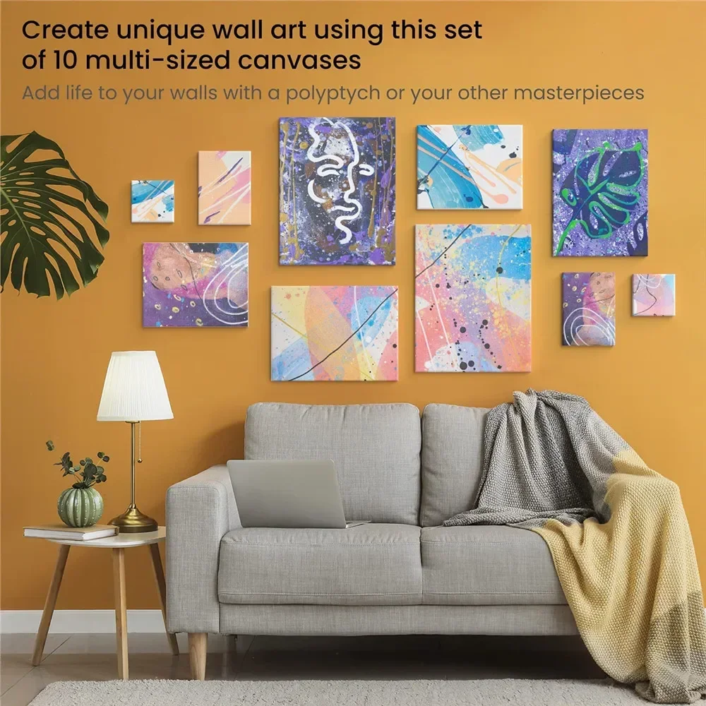 4PCS/SET 100% Cotton Blank Canvas Square Framed Canvas for Oil Acrylic & Pouring Art Stretched for Artists Kids for custom painting canvas painting canvas