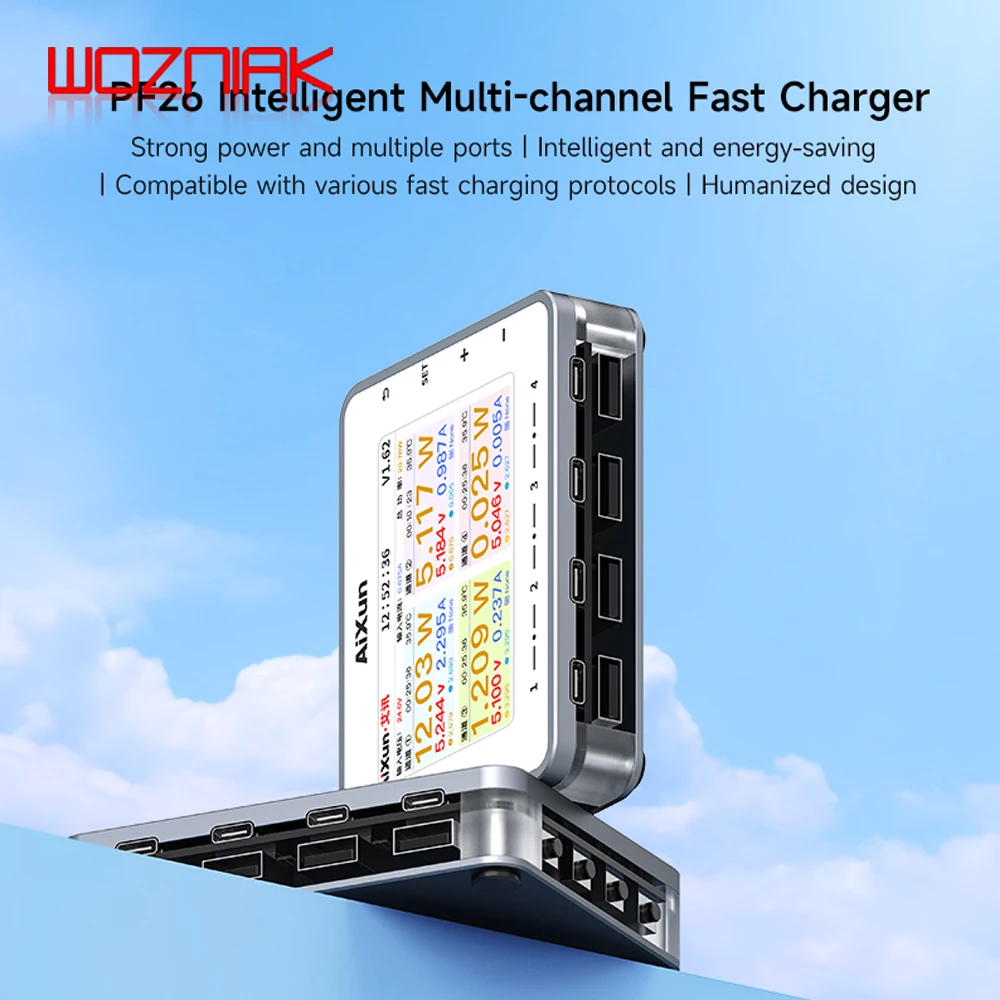 AIXUN 스마트 폰용 지능형 멀티 채널 고속 충전, 전류 및 전압 곡선 실시간 모니터링, iPad PF26
