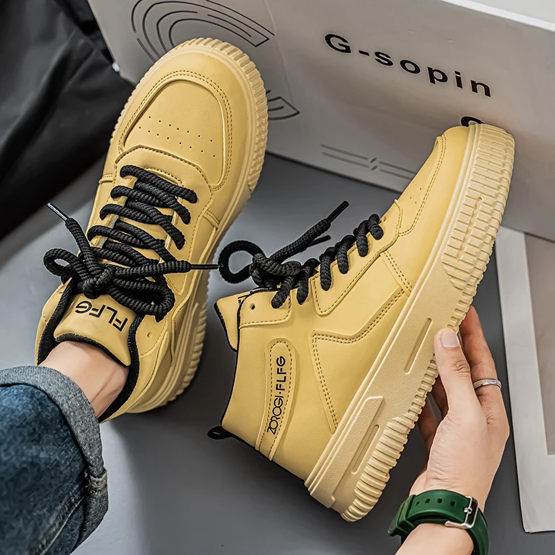 Men's shoes spring new breathable small white shoes Korean version of all casual leather men's thick soles non-slip board shoes 3