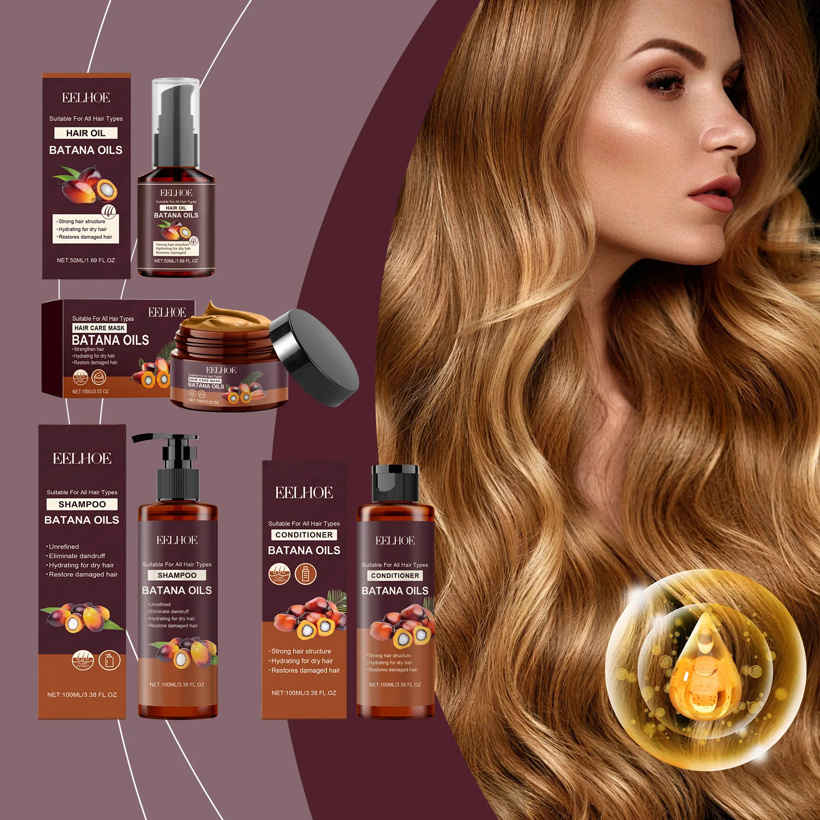 Batana Rinforzante Shampoo Per Capelli Balsamo Anti Crespo Idratante Del Cuoio Capelluto Ammorbidire I Capelli Leviganti Riparazione Set Per La Cura Dei Capelli Danneggiati - immagine 2
