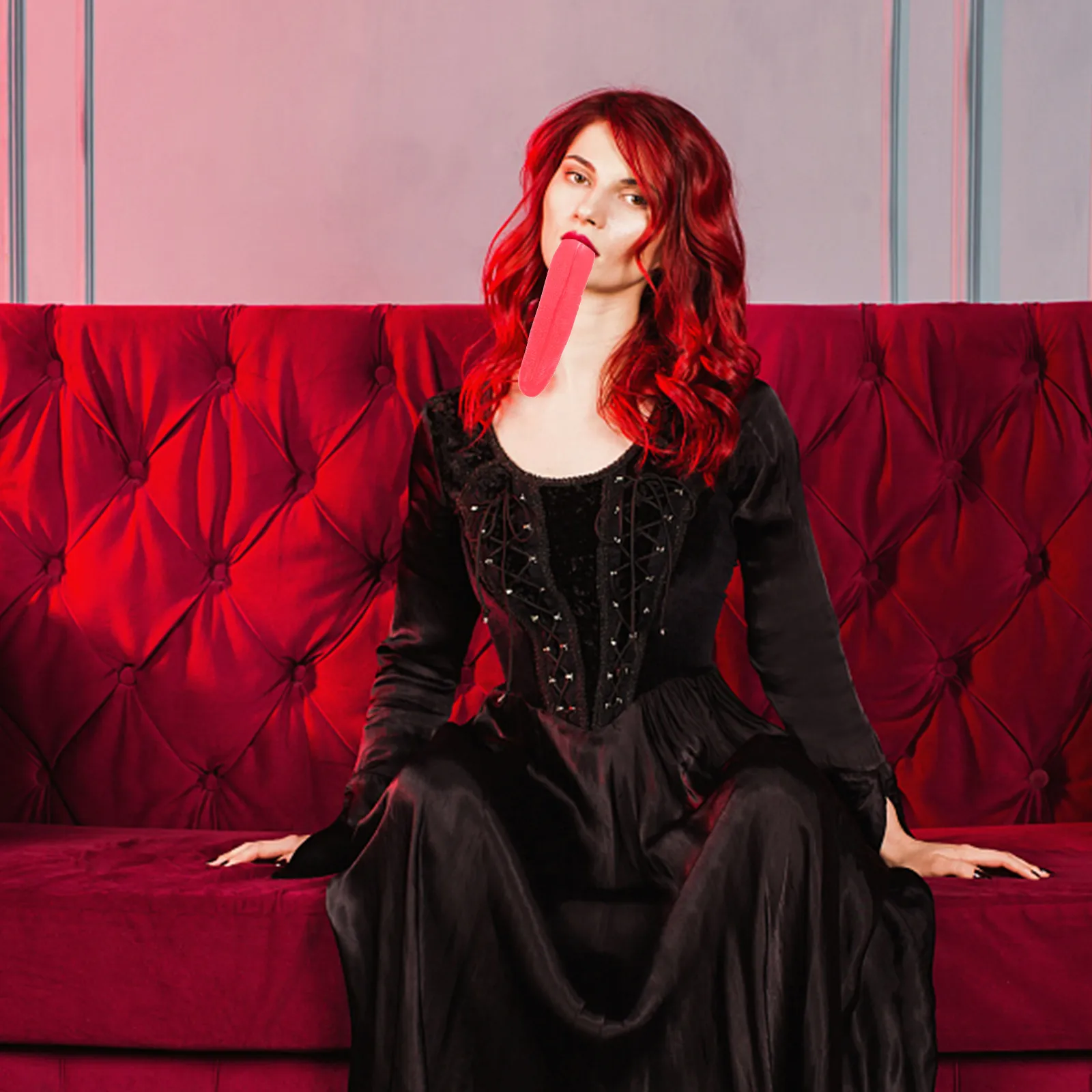 3Pcs 레드 롱 텅 프로프 실물 같은 디테일 할로윈 축제를위한 절묘한 가짜 혀 코스프레 공연 유령의 집 드레스