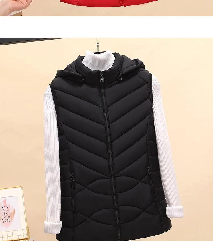 Solid Short Style Vest for Women Cotton Padded Women's Winter Sleeveless Jacket with Zipper Stand Collar Casual Coats